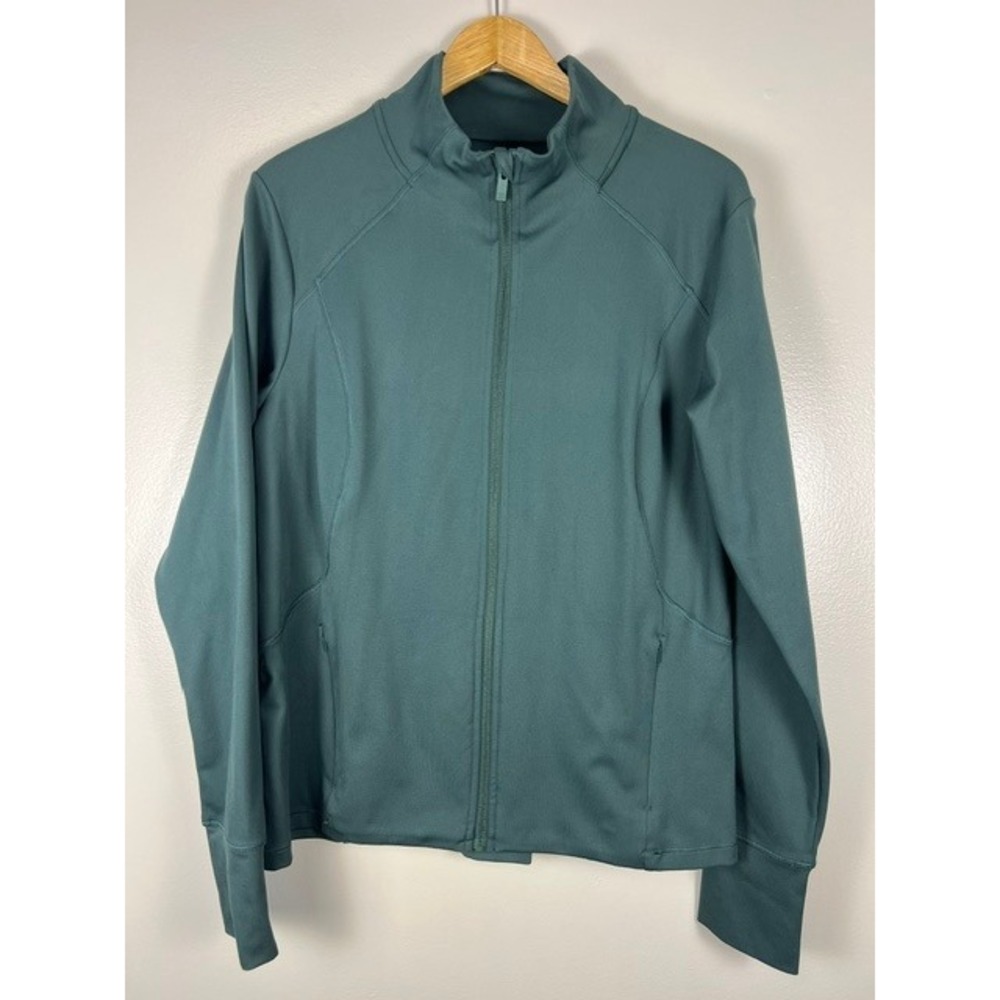 All in Motion Womens Full Zip Performance Jacket Teal Green Size L Thumbholes